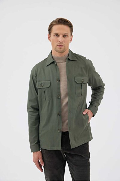 Paşahan Khaki Pocketed Tailored Fit Men's Shirt Jacket