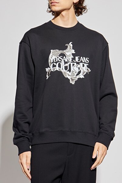 Versace Men's Regular Fit Baroque Patterned Crew Neck Sweatshirt - Black
