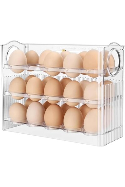 RABY Refrigerator Egg Organizer Rack, 3-tier, 30-egg Capacity, Transparent, 26 x 10 x 20 cm