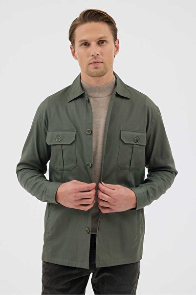 Paşahan Khaki Pocketed Tailored Fit Men's Shirt Jacket