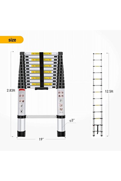 Keen Yesker 12ft Aluminum Telescopic Multi-Purpose Ladder EN131 Certified, 300 lb Capacity