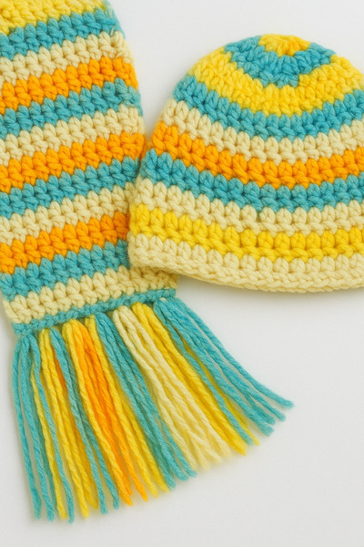 Yalçınoğlu Kids Hand Knitted Wool Children's Scarf Beanie Set |   2-6 Years Old |   Handmade Winter Set |   Warm Holder Winter Set I