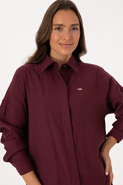 U.S. Polo Assn. Women's Burgundy Long Sleeve Oversized Patterned Shirt 50316422-Vr177