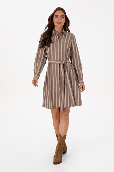 U.S. Polo Assn. Women's Brown Striped Belted Woven Dress 50316604-Vr029