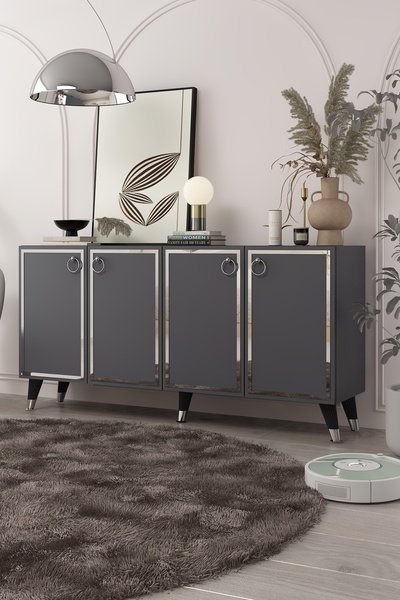 DEMONTE DECOR 8205-1DD KB150 KONSOL, TV ÜNİTESİ ANTRASİT-GÜMÜŞ