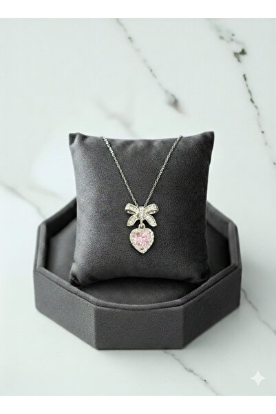 BLIZGANTIS Zirkon Taşlı Kurdele Kalp Figürlü Çelik Kolye