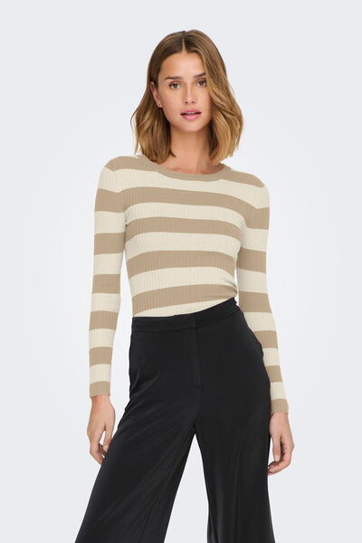 JDY Γυναικείο πλεκτό πουλόβερ με στρογγυλή λαιμόκοψη και μακριά μανίκια