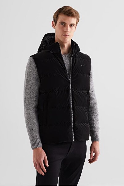 Gant Men's Regular Fit Zipper Stripe Hooded Vest - Black