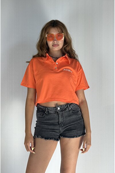 TF The Fancy For You Kadın Polo Yaka Baskı Detaylı Kısa Kollu Crop Tişört