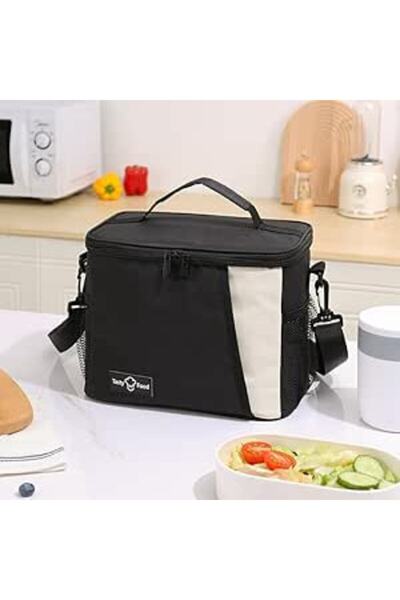 iCozzier حقيبة تبريد غداء معزولة، حقيبة نزهة حرارية مع حزام قابل للتعديل - أسود
