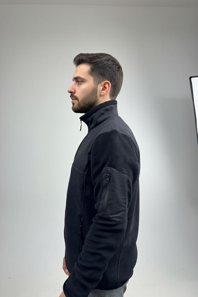 WİDİ Hunting Setter Culluk Printed Mock Neck Paneled Black Softshell Fleece Jacket