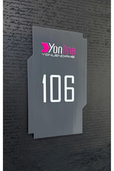 Yönline Hotel Door Number Anthracite Glossy Plexiglass Logo Self-Adhesive Easy to Use