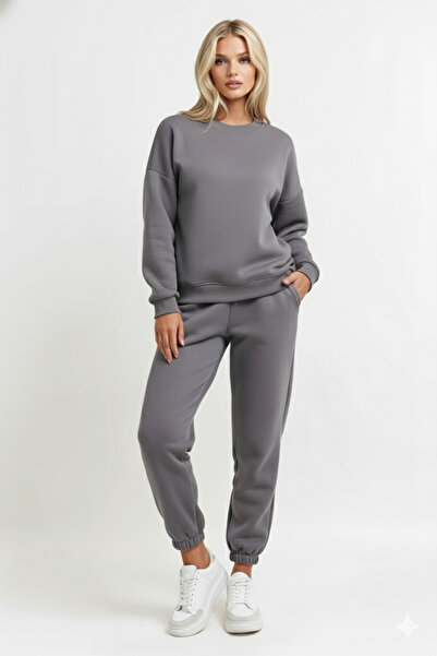 KVİNS Women's Basic Crew Neck Tracksuit Set-Comfortable and Stylish Cotton Ov...