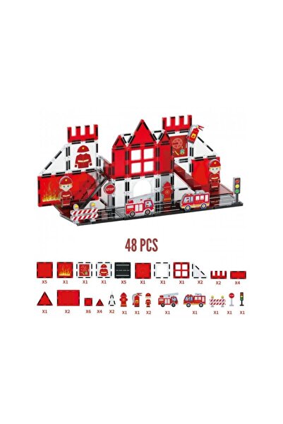 hak-iş oyuncak 48 Pieces Magnet Fire Department Series Colorful Blocks