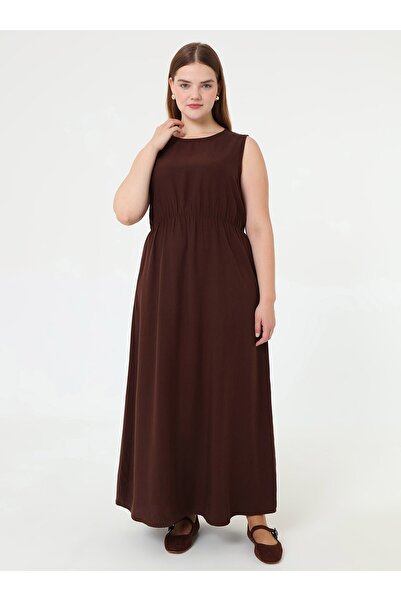 ALİA Soft Button Gold Button Detailed Shirt & Skirt Plus Size Set - Brown -