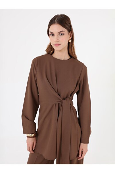 Refka Tunic&Pants Set with Tie Detail - Brown -