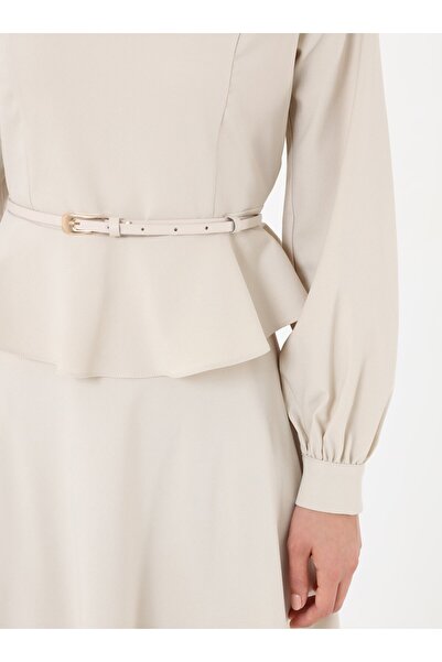 Refka Flared Shirt & Skirt Set with Belt Detail - Gold Color -