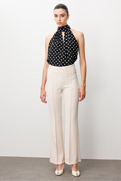 Moda İlgi Modailgi High Waist Nevrüllü Flared Trousers Stone