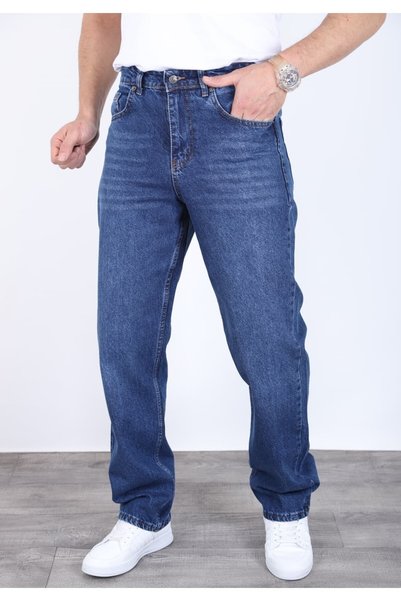 blayn jeans Erkek Kobalt Mavi Baggy Kot Pantolon - Geniş Kalıp Günlük Rahat Denim Jean