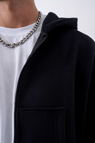gothamvibes Erkek Boxy Oversize Fermuarlı Chill Siyah Sweatshirt