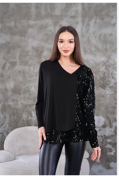 Seher Öztop Pul Payetli Bluz-Siyah