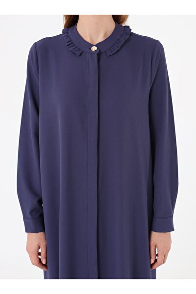 Refka Пальто з креповою тканиною та рюшами на комірі / Пальто - Синій -