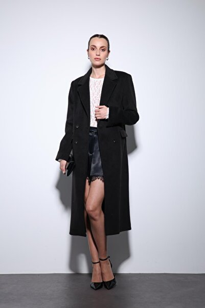 Antioch Black Wool Blend Double-Breasted Women's Coat