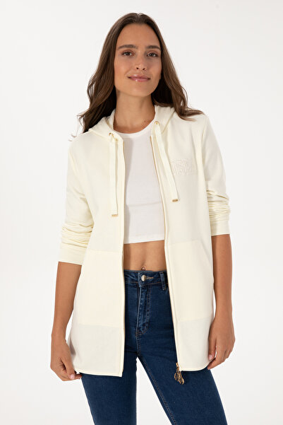 U.S. Polo Assn. Women's Cream Zippered Hooded Sweatshirt 50307714-Vr256