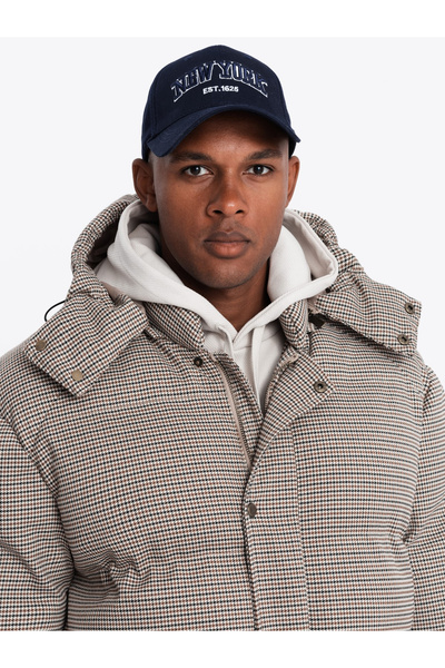 OMBRE Ζεστό ανδρικό φουσκωτό μπουφάν με σχέδιο Houndstooth - Καφέ V1 OM-JAHP-0174