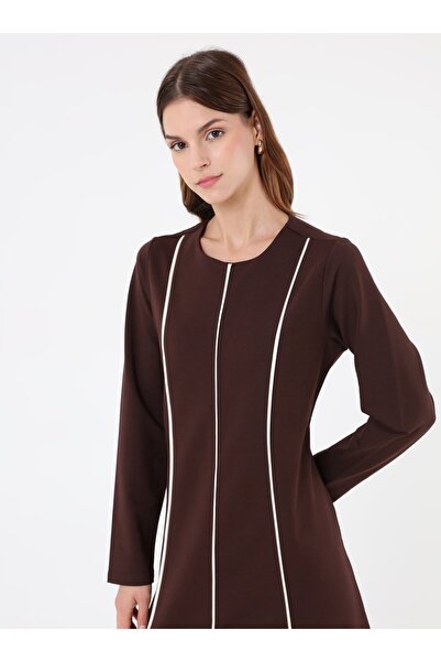 Benin Φόρεμα Hijab Soft Textured Contrast διακοσμητικό ρέλι - Καφέ -