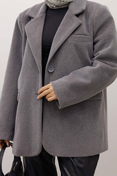 Tesettür Dünyası Double Button Alpaca Fox Jacket Tsd250244 Gray