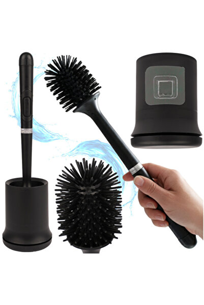zola Toilet brush with solution reservoir in the handle, liquid release when pressed, silicone bristles, black