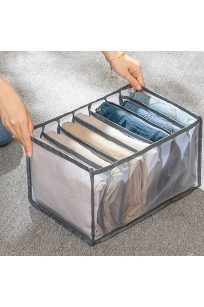 MaffStuff Gray Clothes and Underwear Storage Box 36x22.5x20 cm – 9 PVC Compartments with Textile Mesh