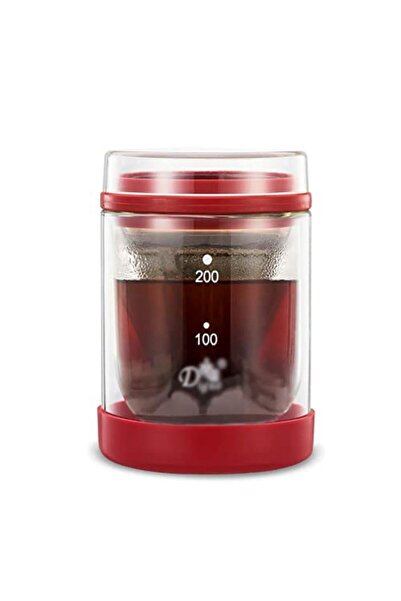 Diguo 2-in-1 Coffee Brewing and Serving Pot V60 with Stainless Steel Filter and Double Insulated Glass Cup (Red, 200ml)
