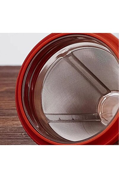Diguo 2-in-1 Coffee Drip and Serving Cup V60 with Stainless Steel Filter, Double Insulated Glass Cup, Red, 200ml