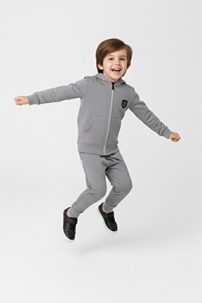 Mnk Baby&Kids Boy's Zipper Closure Hooded Transitional Tracksuit Set M00765 Gray