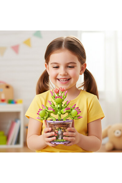 zola Set of 172 3D construction pieces, bonsai with flowers and puppy, plastic, 11.6 x 13.5 cm, multicolor