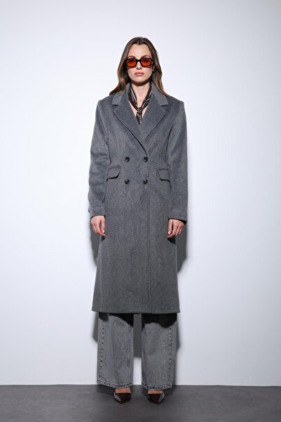 Antioch Anthracite Wool Blend Double-Breasted Women's Coat