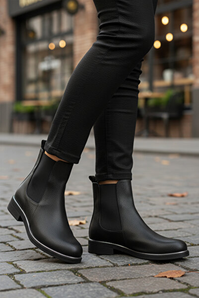 Pierre Cardin Black Floater Fur Non-Slip Easy to Wear Elastic Women's Boots Pc-55086 Z