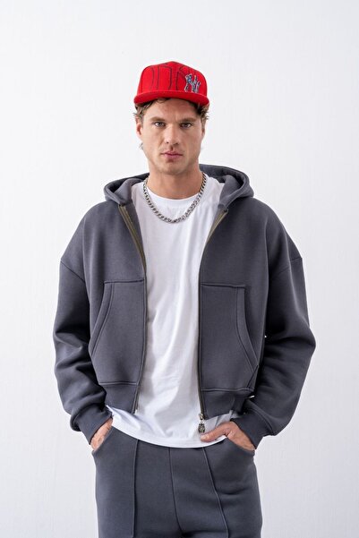 gothamvibes Men's Boxy Oversized Zippered Chill Anthracite Sweatshirt