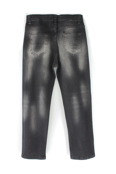 DobaKids Vintage Detailed Straight Tapered Fit Boys Helsinki Denim Destroyed Pants Black Kids Jeans