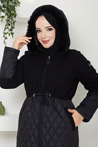 Tesettür Dünyası Drawstring Waist Detailed Coat Tsd250240 Black