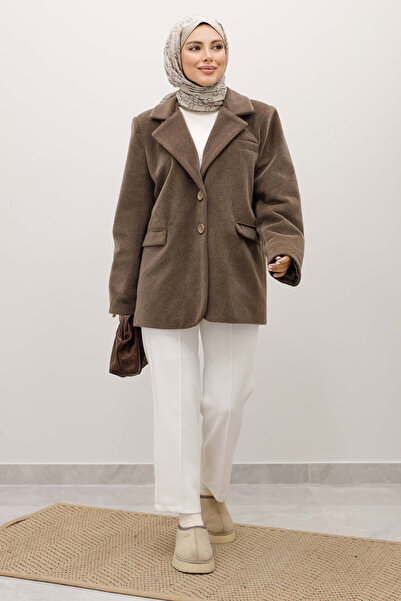 Tesettür Dünyası Double Button Alpaca Fox Jacket Tsd250244 Brown