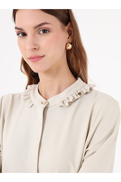 Refka Crepe Fabric Collar Ruffle Detailed Cap / Top Hat - Stone Color -