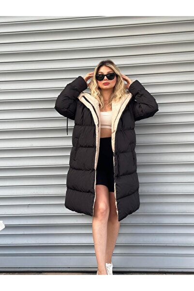 Parille oversize çift taraflı uzun şişme mont