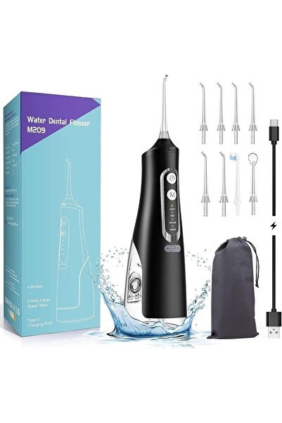 Annmiir Water Dental Flosser Professional Irrigator - 8 Tips, 4 Modes, 310mL, IPX7 (Black)