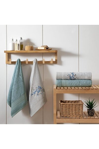 Taç Mimosa Bambu Hamam Seti Taş Nil Mavisi