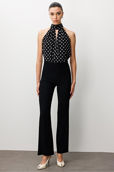 Moda İlgi Modailgi High Waist Nevrüllü Flared Trousers Black