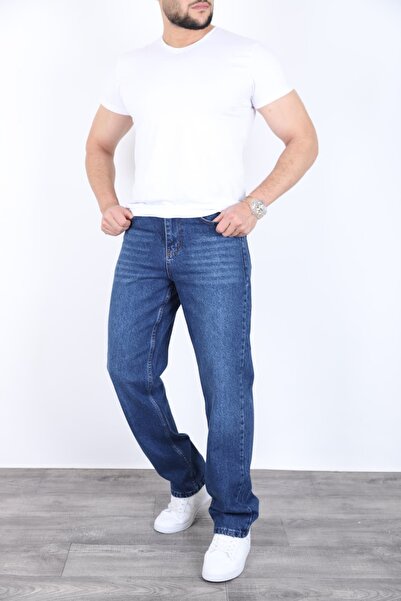 blayn jeans بنطلون جينز فضفاض للرجال باللون الأزرق الكوبالت - جينز دنيم واسع ...