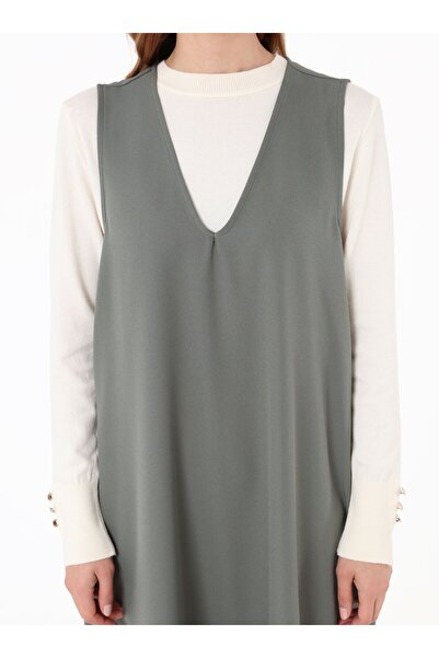 Refka Thick Strap Pocket Detailed Hijab Dress - Khaki -